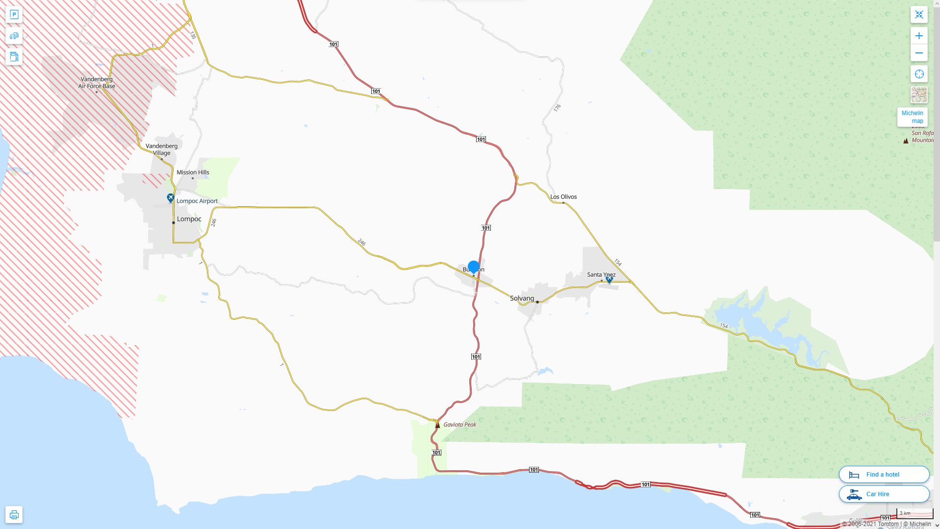 Buellton California Highway and Road Map